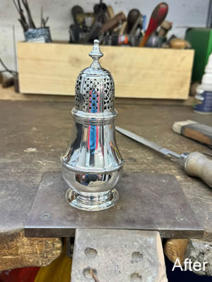 Silver sugar sifter restoration London